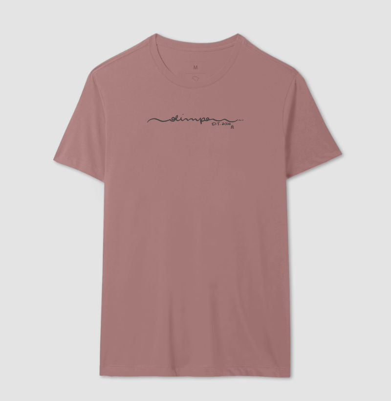 Camiseta Olimpo - Manuscrita - BRANCA E ROSA - 100% algodão