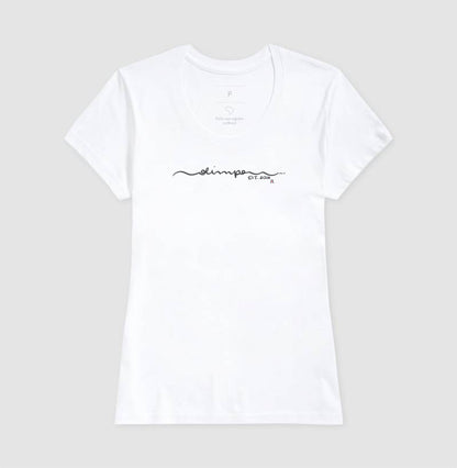 Camiseta Olimpo - Manuscrita - BRANCA E ROSA - 100% algodão