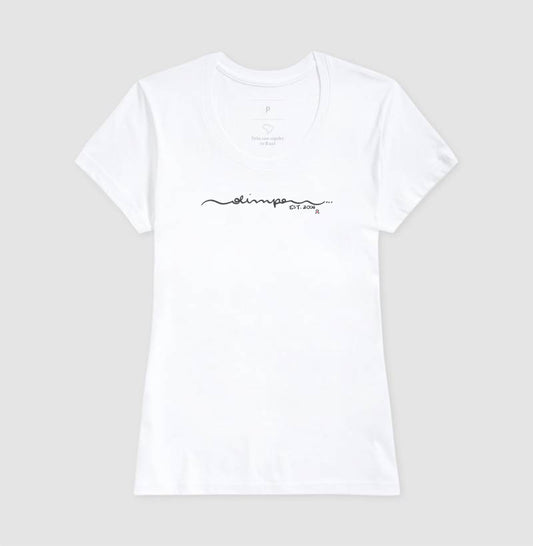 Camiseta Olimpo - Manuscrita - BRANCA E ROSA - 100% algodão