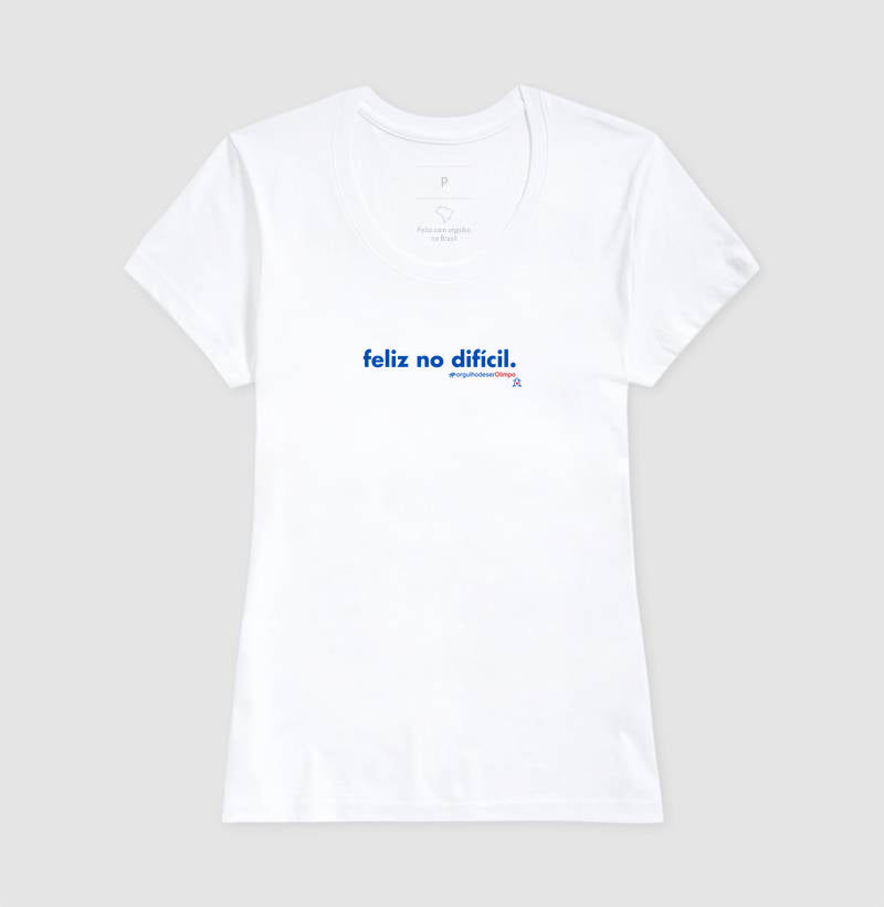 Camiseta Olimpo - Feliz no difícil - PRETA E BRANCA - 100% algodão