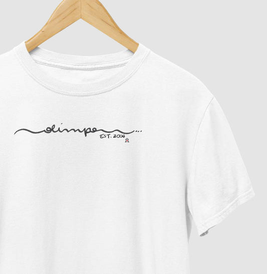 Camiseta Olimpo - Manuscrita - BRANCA E ROSA - 100% algodão